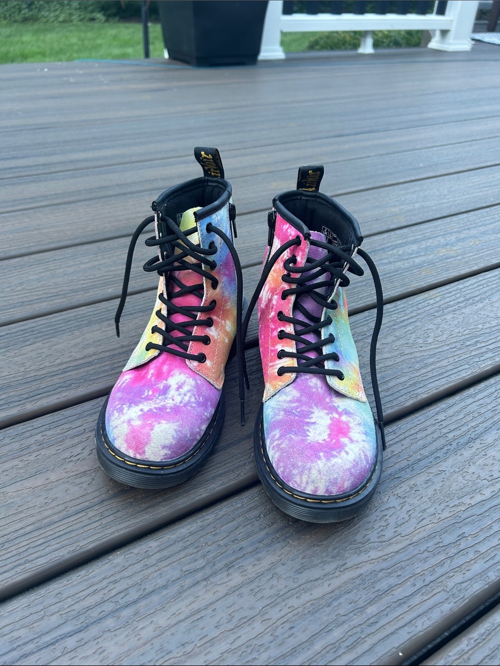 Dr. Martens - Tie-Dye lace up boots with zipper.